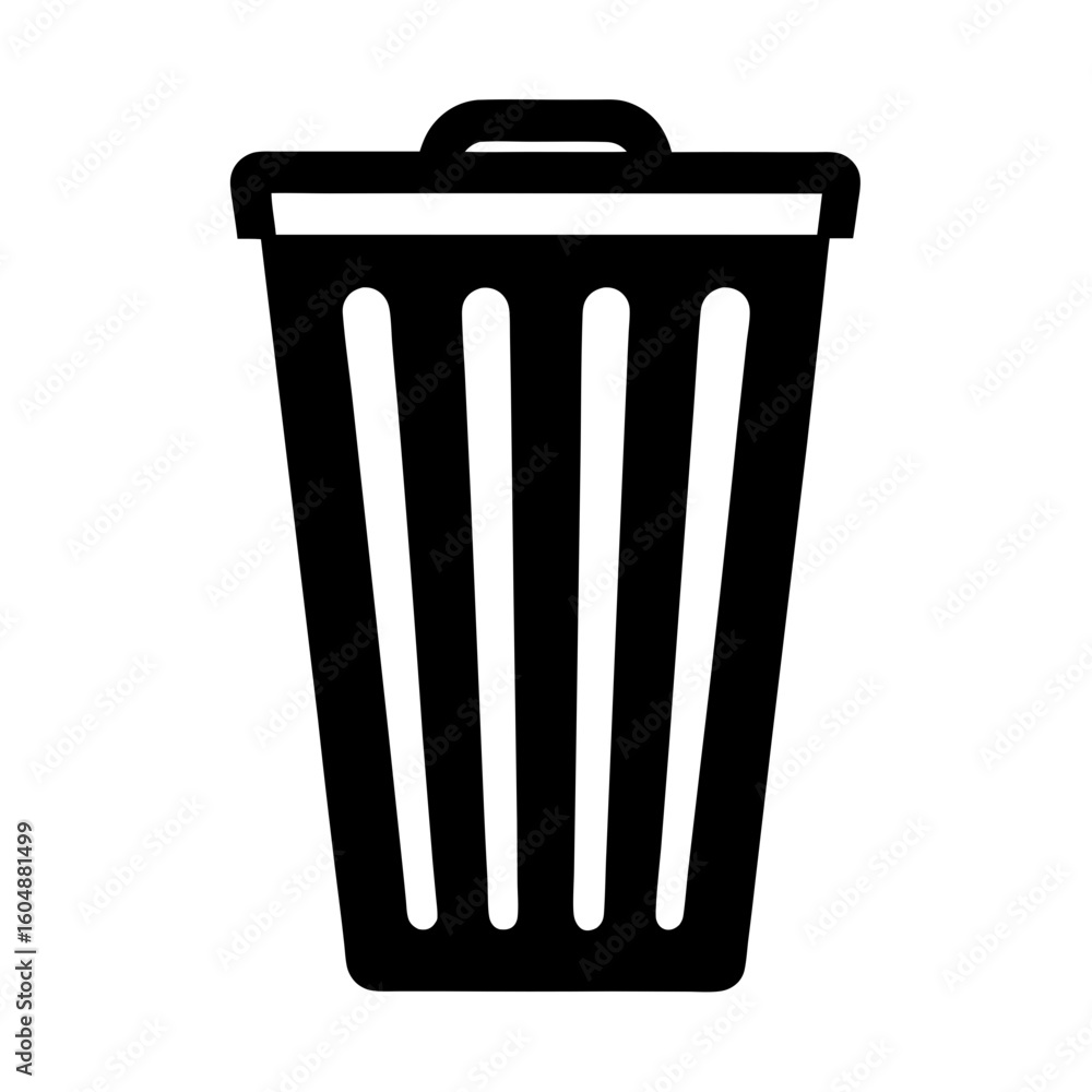 Poster simple black and white garbage can icon with lid and handle