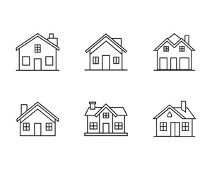 Set of different house icon illustrations in minimalist outline style architecture and design home dwelling residential building simple and modern