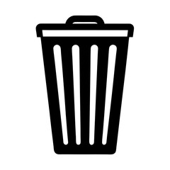 Simple Black and White Garbage Can Icon with Lid and Handle