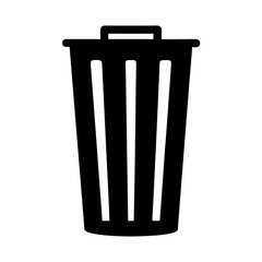 Simple graphic illustration of a black trash can or waste basket icon