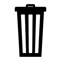 Simple black and white drawing of a trashcan with a lid