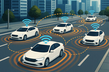 White Autonomous Vehicles Communicating Wirelessly