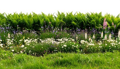 Lush flower border against a grassy field