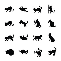 Collection of black cat silhouettes in various poses and actions