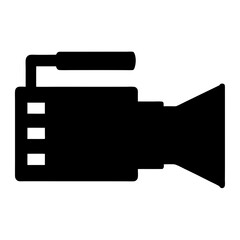 Black and white silhouette illustration of a vintage video camera design