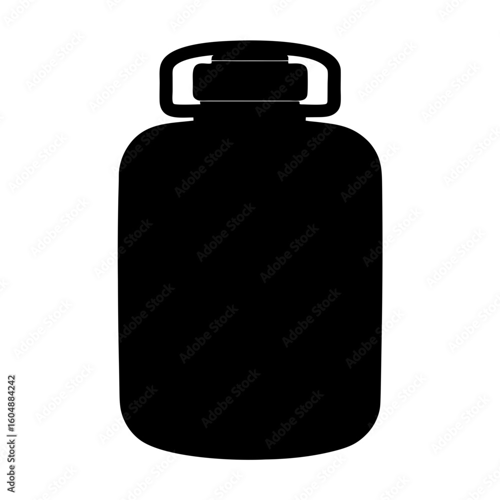 Poster a black silhouette of a container with a handle on a white background
