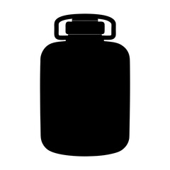 A black silhouette of a container with a handle on a white background
