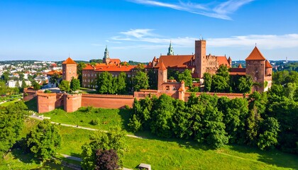 Panoramic view of a medieval castle complex
