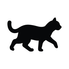 Black cat silhouette walking gracefully on a white background