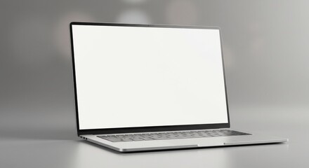 Fototapeta premium Modern Laptop Mockup with Blank Screen - Sleek laptop, blank screen, 3D render, product display, technology concept. Symbolizes productivity, innovation, design, future, and communication