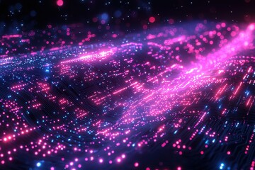Obraz premium Abstract futuristic background of glowing pink and blue digital lights