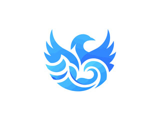 Modern Blue Bird Logo Design with Swirling Elements for Company Branding and Business Identity Creation a Stylish Symbol