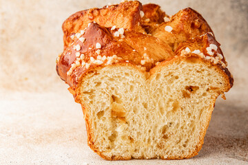 Brioche sweet baked dessert fluffy baked goods fresh delicious gourmet food background on the table...