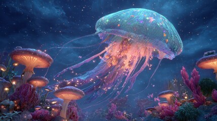 A jellyfish floating in a sea of water