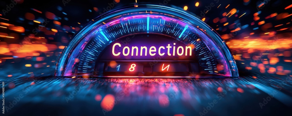 Poster illuminated connection text with digital effects emphasizing speed and technology