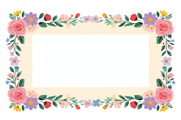 Vintage botanical wedding invitation in flat folk style with abstract flowers.Floral vertical symmetrical illustration in muted colors for wedding. Banner, card template.
