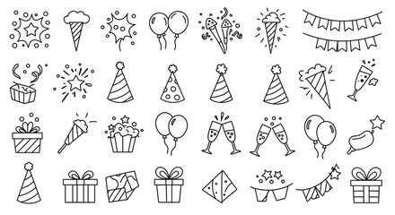 White Party Icons Collection on Black Background celebration