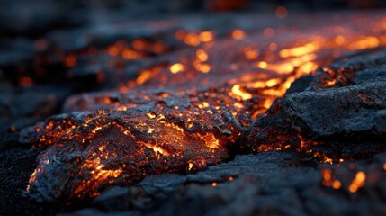 Molten lava flows over dark volcanic rock (1)