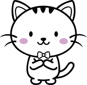 Adorable Cat Silhouette with Bowtie, Kawaii Style