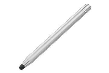 Silver stylus pen lying diagonally on a transparent background, ready for digital art creation or note-taking