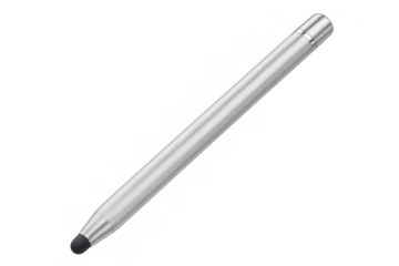 Silver stylus pen lying diagonally on a transparent background, ready for digital art creation or note-taking