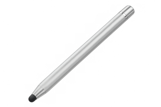 Silver stylus pen lying diagonally on a transparent background, ready for digital art creation or note-taking - Powered by Adobe
