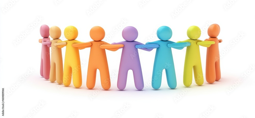Poster colorful group of figures forming a circle symbolizing unity and support