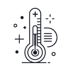 Minimalist Line Art Icon of Thermometer – Modern Medical Outline in Flat Vector Style