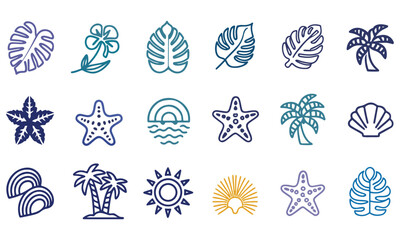 Tropical Beach & Summer Vacation Illustrations: Palm Trees, Sun, and Holiday Icons