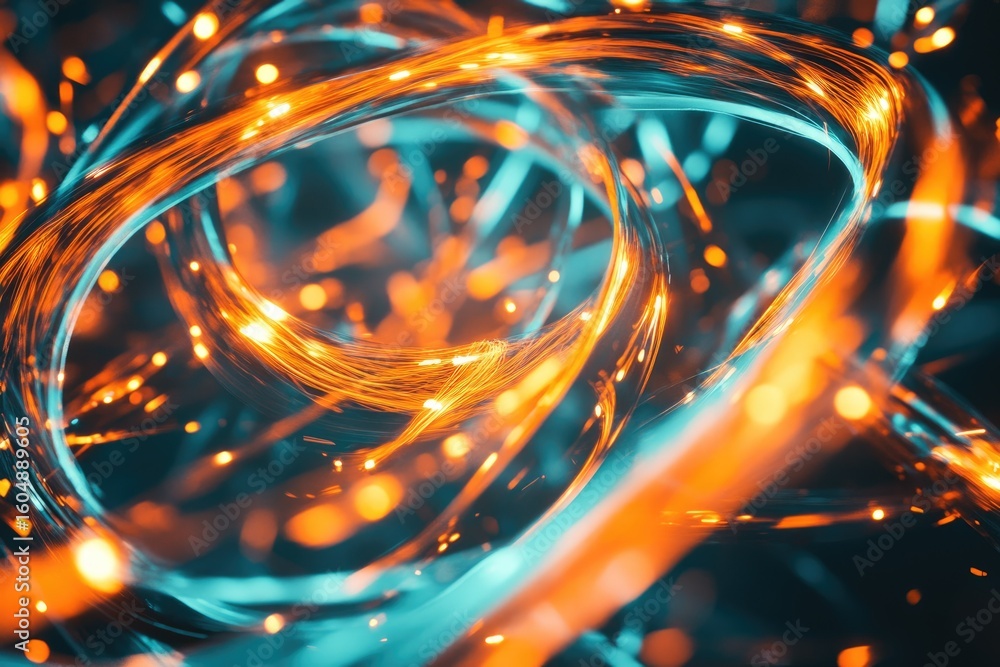 Aufkleber abstract swirling lines of vibrant orange and teal, glowing with inner light, creating a mesmerizing