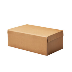Closed cardboard box resting on a plain surface in a well-lit environment ready for use in storage...