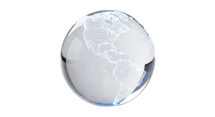 A transparent glass globe with world map isolated on transparent background