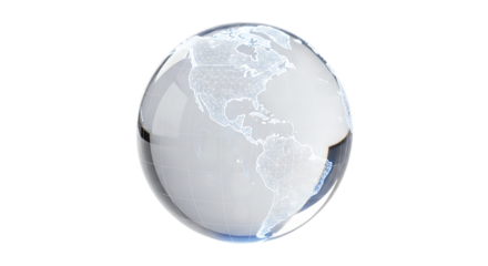 A transparent glass globe with world map isolated on transparent background