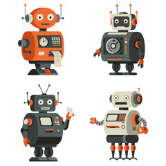 Fototapeta premium set illustration vector graphic of retro futuristic bank teller robots