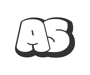 AS logo, bubble comic lettering, rounded in graffiti style black and white silhouette. Trendy preschool A and S letter text for festival party, personal initials, children funky print and web.
