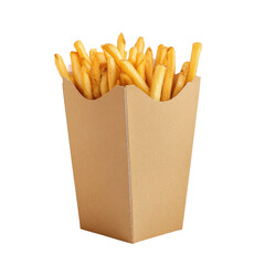 Freshly cooked french fries served in a cardboard container for a delicious snack experience