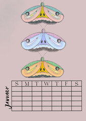 Vertical Perpetual Calendar with Illustration  A4 size Undated Monthly Layout