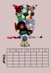 Vertical Perpetual Calendar with Illustration  A4 size Undated Monthly Layout