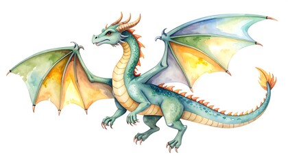 Fototapeta premium Watercolor illustration of a colorful dragon