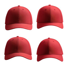 Various angles of red caps displayed together for sale in a market setting