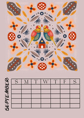 Vertical Perpetual Calendar with Illustration  A4 size Undated Monthly Layout