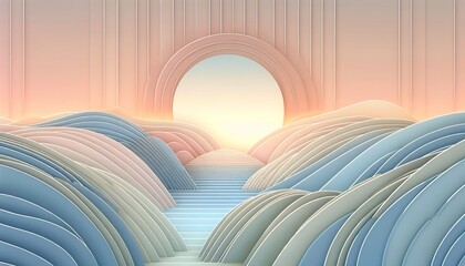 Naklejka premium Abstract Pastel Landscape with Soft Light and Arches