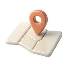 3D Clay Style Map with Location Pin on transparent background