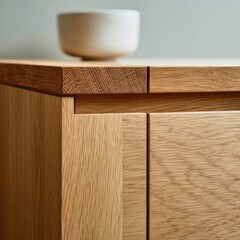 Close-up of light oak cabinet corner
