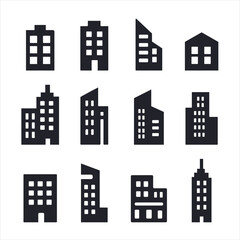 Fototapeta premium building and real estate icon set. Minimalist urban skyscraper office apartment and house elements. Professional vector design pack.