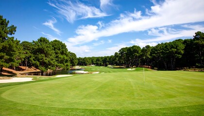 Lush golf course under a vibrant sky