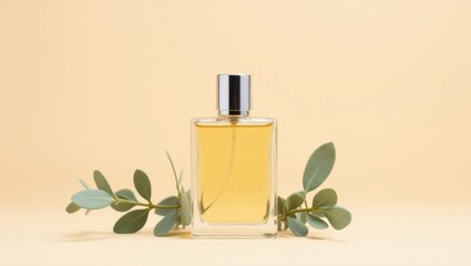Nature's Essence: Elegant Perfume Bottle with Fresh Botanical Touch