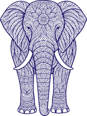 Obraz premium Ornamental elephant illustration with floral patterns in blue