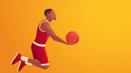 Fototapeta premium Dynamic Basketball Player Executing a Slam Dunk Against a Bright Background