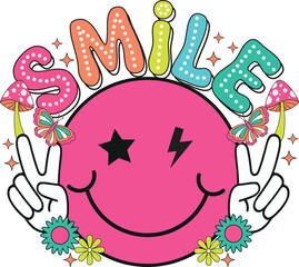 Smiles Retro Groovy SVG Design with Wavy Typography and Cheerful Vibes for Vintage T-Shirt Artwork